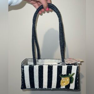 Navy and white striped LEMON BEADED bag!! New Made in India